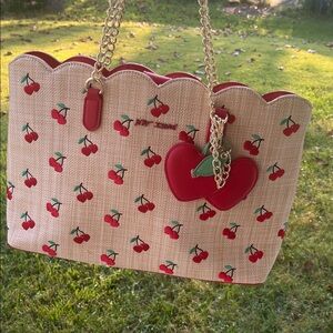 Betsey Johnson Rattan Cherry Tote Bag Purse
